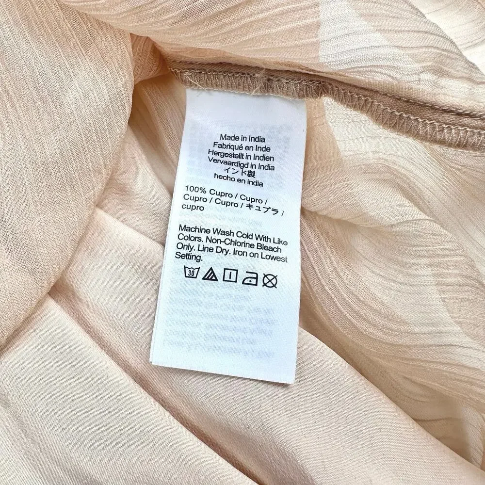 J. Crew | Women | Tan Ruffle Sheer Crinkle Chiffon Button Up Blouse | Sz 2